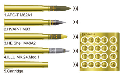 1/35 AFV U.S. 3in. Gun Ammo Set (Brass) - AG35031