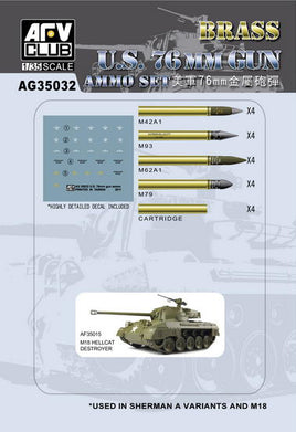 1/35 AFV U.S. 76mm Gun Ammo Set (Brass) - AG35032