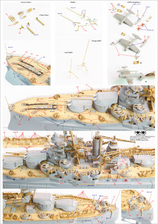1/350 Pontos Model USS BB-34 New York 1944 Detail up set (Teak tone Deck) 35023FN