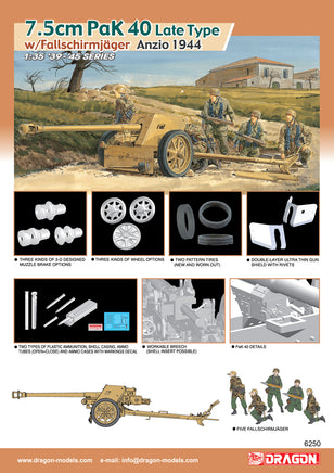 1/35 Dragon Models 7.5cm Pak 40 Late Production w/Fallschirmjager (Anzio 1944) - 6250