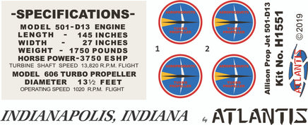 1/10 Atlantis Models Allison 501-D13 Prop Jet Aircraft Engine - 1551