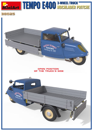 1/35 Mini Art - Tempo E400 Hochlader Pritsche 3-Wheel Truck - 38025