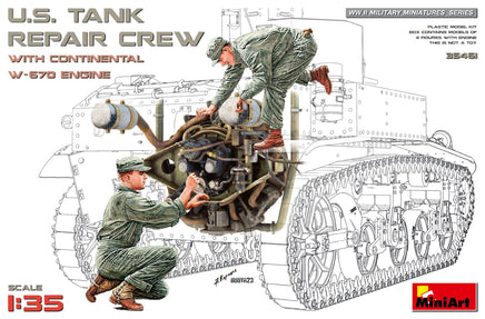 1/35 Mini Art - U.S. Tank Repair Crew with Continental W-670 Engine - 35461