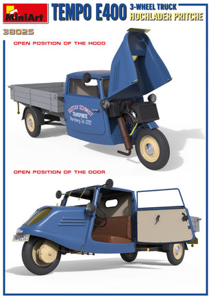 1/35 Mini Art - Tempo E400 Hochlader Pritsche 3-Wheel Truck - 38025