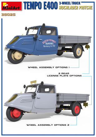 1/35 Mini Art - Tempo E400 Hochlader Pritsche 3-Wheel Truck - 38025