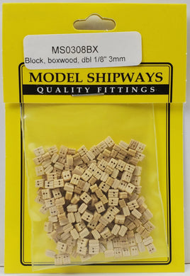 Model Shipways - 1/8" (3mm) Boxwood Double Sheave Block 150 pcs - 308BX - MPM Hobbies