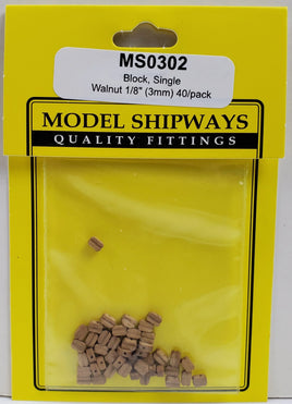 Model Shipways - 1/8" (3mm) Walnut Single Sheave Block 40 pcs - 302 - MPM Hobbies