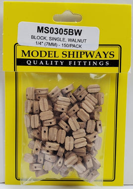 Model Shipways - 1/4" (7mm) Walnut Single Sheave Block 150 pcs - 305BW