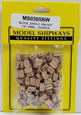 Model Shipways - 1/4" (7mm) Walnut Single Sheave Block 150 pcs - 305BW - MPM Hobbies