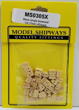 Model Shipways - 1/4" (7mm) Boxwood Single Sheave Block 40 pcs - 305X - MPM Hobbies