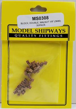 Model Shipways - 1/8" (3mm) Walnut Double Sheave Block 30 pcs - 308