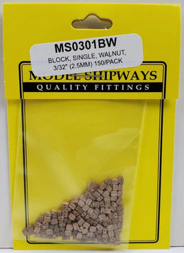 Model Shipways - 3/32" (2.5mm) Walnut Single Sheave Block 150 pcs - 301BW - MPM Hobbies