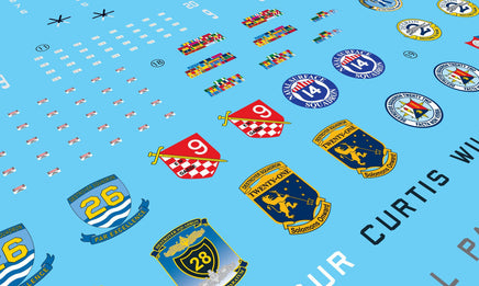 Collection of various logos and symbols on a blue background