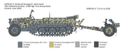 1/35 Italeri Sd. Kfz. 10 Demag D7 with 7.5cm leIG 18 and Crew 6595
