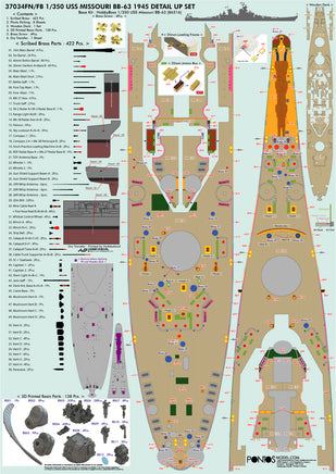1/350 Pontos Model USS BB-63 Missouri 1945 Detail Up Set for HB (20B Deck Blue) 37034FB