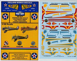 Yellow Wings Decals packaging with model airplane decals and branding details.
