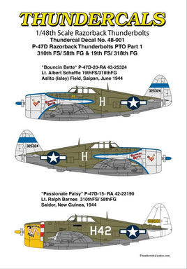 1/48 Thundercals  PTO Part 1 P-47D Razorbacks 310th FS/58th FG & 19th FS/318th FG 48001