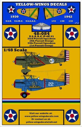 Yellow-Wings Decals packaging with airplane illustrations and text on a yellow background