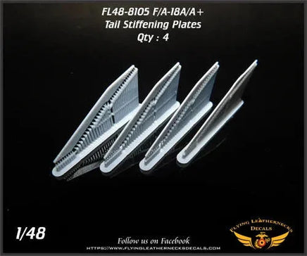 Flying Leathernecks 48-8105 F/A-18A/A+ tail stiffening plate detail set for 1/48 scale Hornet model kits showing structural reinforcement parts
