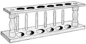 White plastic laboratory test tube rack with 10 circular holes arranged in two rows, designed to hold standard test tubes vertically for educational science experiments and chemistry demonstrations
