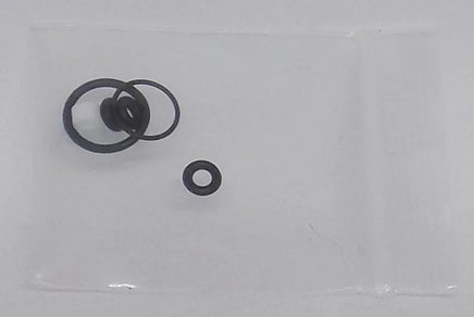 Vigiart replacement O-ring seal set for HS-82 dual action airbrush showing multiple black rubber O-rings in various sizes for nozzle cap, air valve, needle packing, and paint cup connections to prevent air leaks and maintain consistent spray pressure
