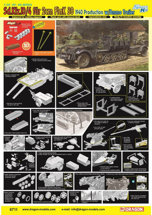 1/35 Dragon Model Sd.Kfz.10/4 für 2cm FlaK 30 1940 Production w/Ammo Trailer 6711