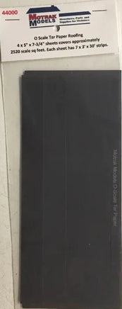 Sheet of tar paper for model building on a white background with text and branding.