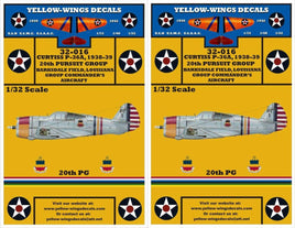 Two packages of Yellow-Wings Decals for Curtiss P-40 Warhawk aircraft on a yellow background.