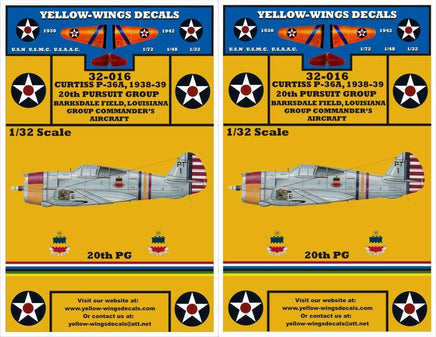 Two packages of Yellow-Wings Decals for Curtiss P-40 Warhawk aircraft on a yellow background.