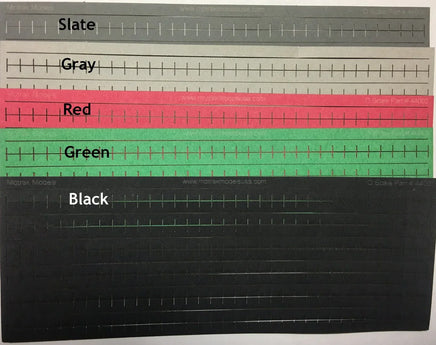 Set of five color swatches labeled Slate, Gray, Red, Green, and Black.