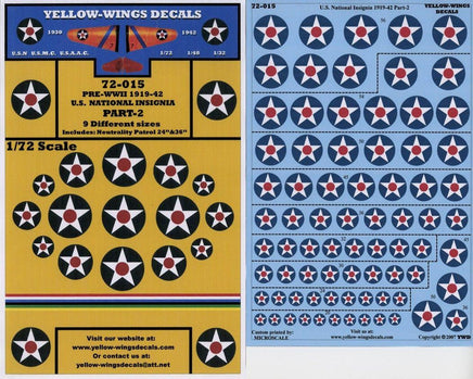 Yellow-Wings Decals packaging with U.S. National insignia decals on a blue background