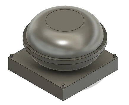 Metallic dome-shaped object on a square base with a white background
