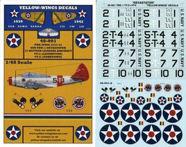 Yellow-Wings Decals for aircraft with scale information and decals on a yellow background