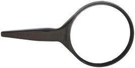 Black handheld magnifying glass on a white background