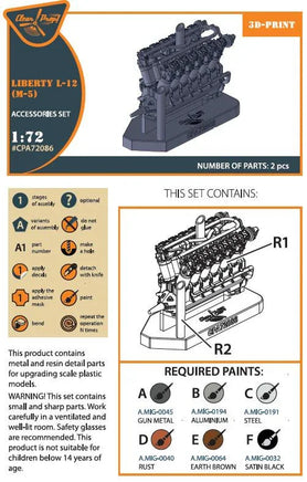 1/72 Clear Prop Liberty L-12 Engine Set 3D Print 72086