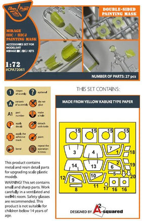 1/72 Clear Prop Mirage IIIC/IIICJ Double-Sided Painting Mask on Yellow Kabuki Paper for Modelsvit Kit 72061