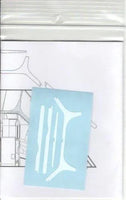 Light blue decal with a white design on a clear plastic sheet