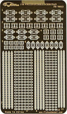 Model anchor chain kit with various links on a black background