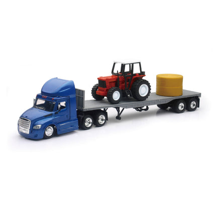 1/43 New-Ray Freightliner Cascadia Flatbed w/ Farm Tractor 16083