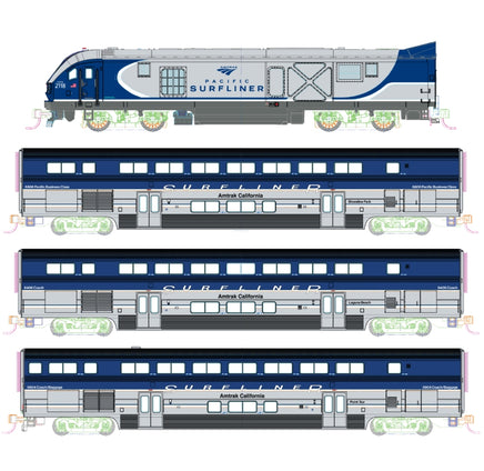 N Kato Amtrak SC-44 & Amtrak Pacific Surfliner 4 Unit Base Set w/Pre-Installed DCC + Sound 106-9001-S