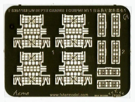 Model kit component for depth charge equipment on a black background