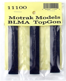 Packaged model parts for BLMA TopGon by Motrak Models with a yellow label.