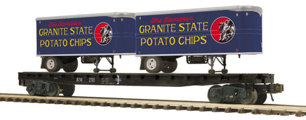 O MTH Boston & Maine Premier Flat Car w/(2) Pup Trailers 20-95713