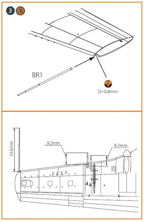 Detailed view of Clear Prop turned brass accessories A72040 including pitot tubes and gun barrels for 1/72 scale A2D Skyshark aircraft model kit
