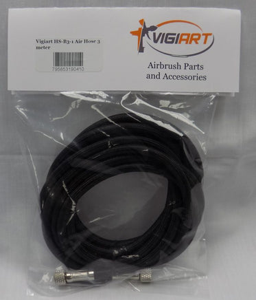 Vigiart HS-B3-1 air hose package showing 3m braided hose, 1/8 BSP female fittings, product code 410, airbrush compatible
