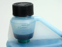 Blue container with a black cap on a white background