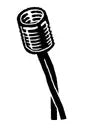 Black and white illustration of a microphone on a white background