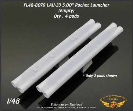 Flying Leathernecks 48-8076 LAU-33 dual 5.00 inch rocket launcher set with four empty tubes for 1/48 scale F-4 Phantom F-8 Crusader OV-10 Bronco Vietnam War aircraft models
