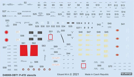 1/48 Eduard P-47D stencils for EDUARD/TAMIYA/ACADEMY/HASEGAWA/HOBBY BOSS D48069