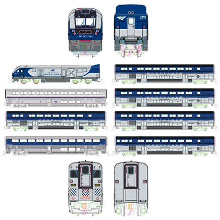 N Kato Amtrak SC-44 & Amtrak Pacific Surfliner 8 Unit Set w/Pre-Installed DCC + Sound + Lighting 9010S1